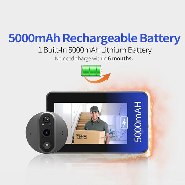 Smart Wifi Door Viewer With Wide-Angle Pir & Night Vision - 1080P 4.3 Inch Dingdong Photo White