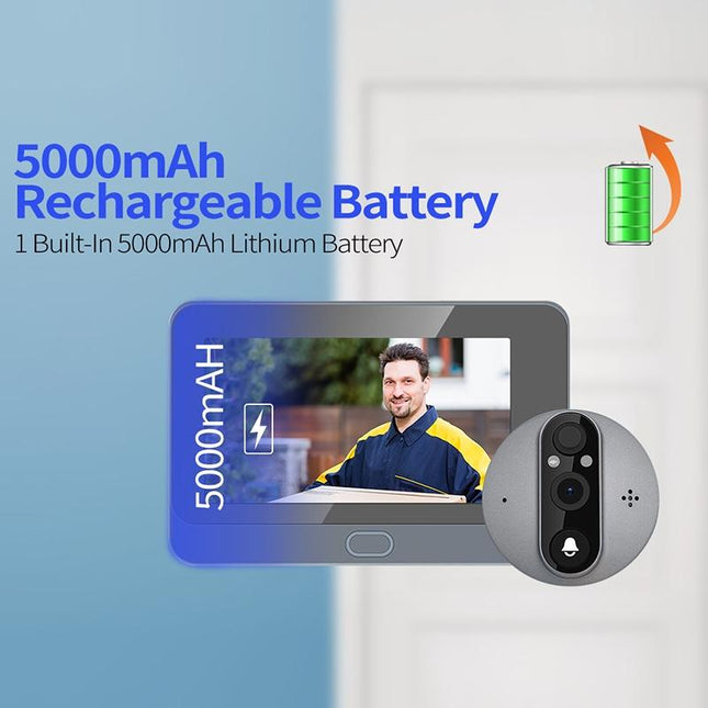 Smart Wifi Door Viewer With Wide-Angle Pir & Night Vision - 1080P 4.3 Inch Dingdong Photo - White