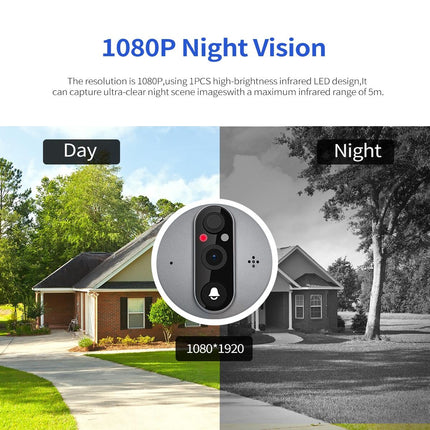 Smart Wifi Door Viewer With Wide-Angle Pir & Night Vision - 1080P 4.3 Inch Dingdong Photo - White