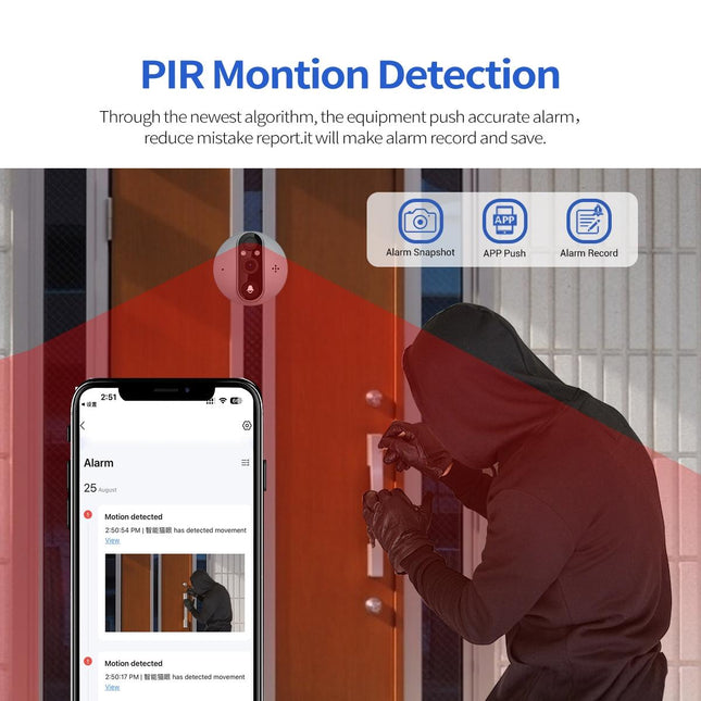 Smart Wifi Door Viewer With Wide-Angle Pir & Night Vision - 1080P 4.3 Inch Dingdong Photo - White