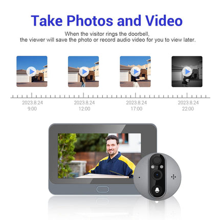 Smart Wifi Door Viewer With Wide-Angle Pir & Night Vision - 1080P 4.3 Inch Dingdong Photo - White