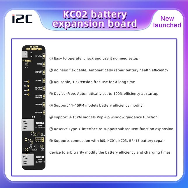 Efficient Battery Repair Board For Iphone 11 / 15 Pro Max - I2C Kc02 Expansion