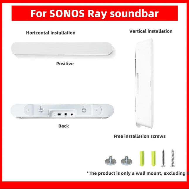 Wall Mount For Sonos Ray Soundbar - White Metal Bracket