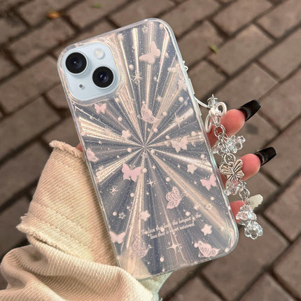 Double Layer Acrylic Tpu Shockproof Phone Case With Fireworks Butterfly Pattern And Star Butterfly Design For Iphone 15