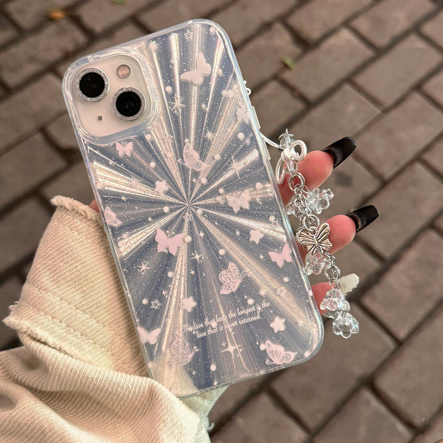 Double Layer Acrylic Tpu Shockproof Phone Case With Fireworks Butterfly Pattern And Star Butterfly Design For Iphone 15