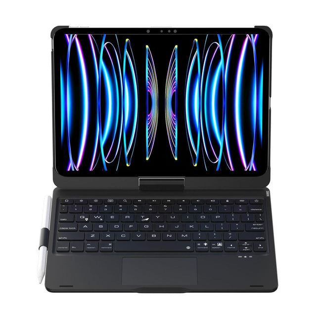 360 Degree Rotating Bluetooth Keyboard Leather Case For Ipad Pro 11 With Backlight - Black