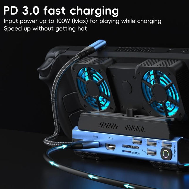10-In-1 Usb-C Gaming Dock With Detachable Fan - Blue / Black