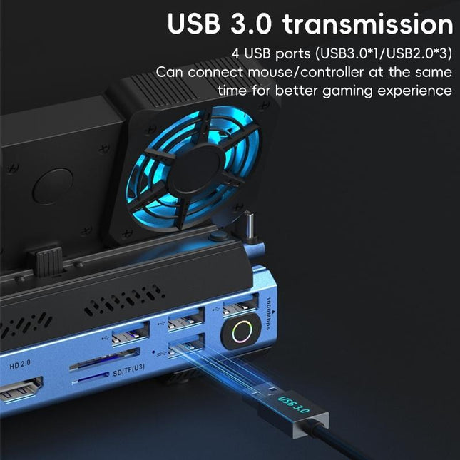 10-In-1 Usb-C Gaming Dock With Detachable Fan - Blue / Black