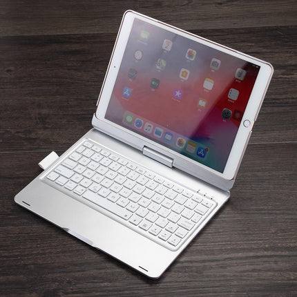 Rotatable Bluetooth Keyboard Leather Case For Ipad 10.2 With Backlit Pen Slot - Silver