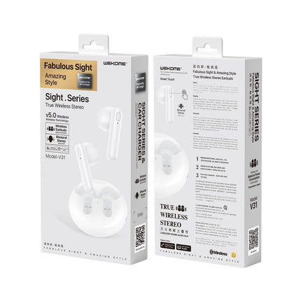 Wireless Stereo Bluetooth Earphones - V31 Sight Series White