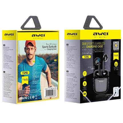 Wireless Sports Headset With Charging Case - T26 Tws Bluetooth V5.0 - Black
