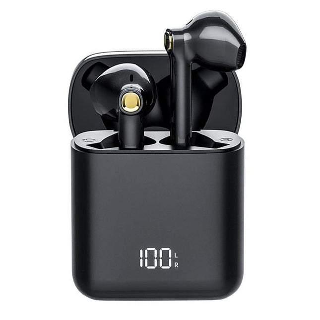 Waterproof Bluetooth Earphones With Digital Display - Black
