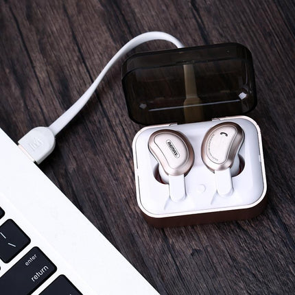 Wireless Bluetooth Earphones With Charging Box - Half Moon Shape Gold