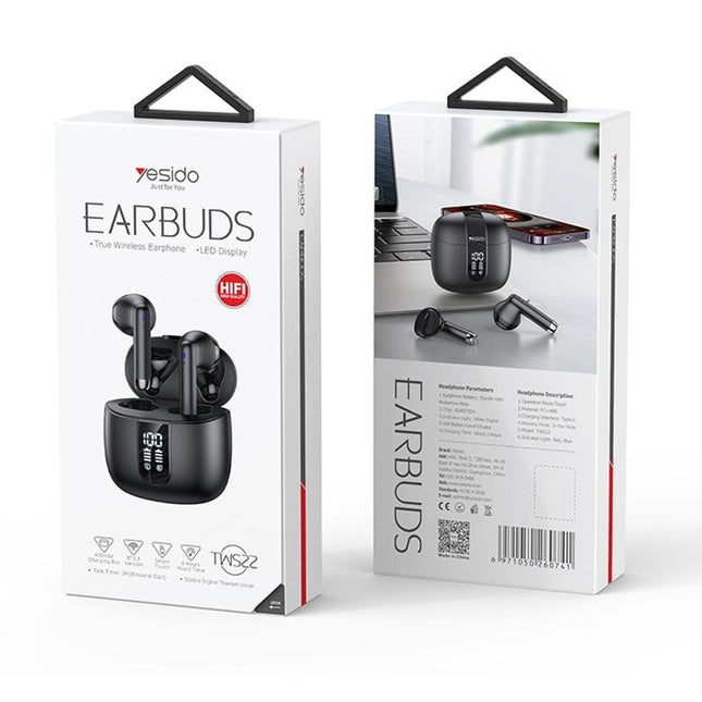 Wireless Bluetooth 5.0 Earphones With Led Display - Black