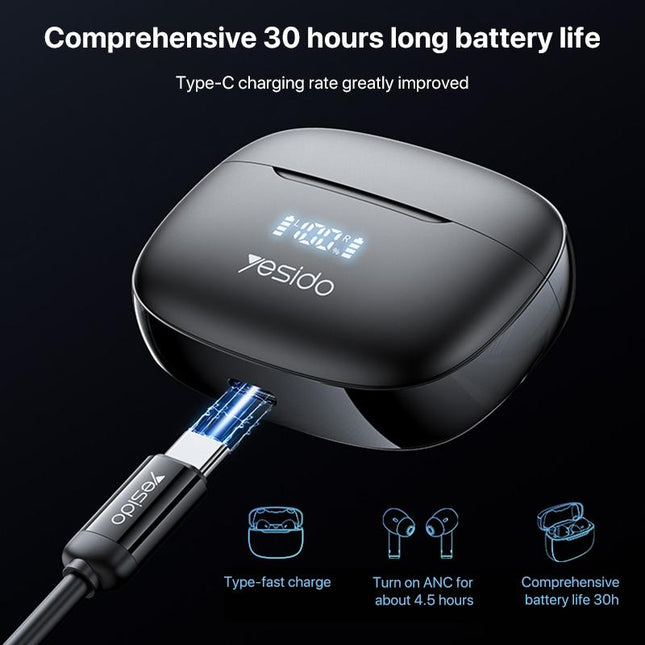 Wireless Bluetooth 5.0 Earphones With Anc And Led Display