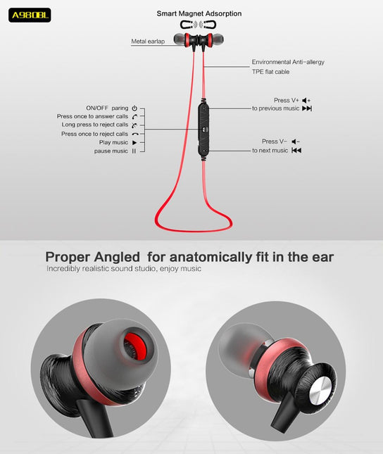 Wireless Magnetic Sport Earphones With Bluetooth Control