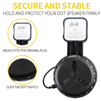 Smart Bluetooth Speaker Holder For Amazon Echo Dot 3 - Portable Wall Plug Accessory Black