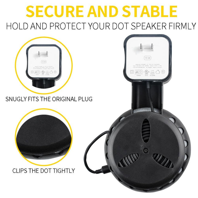 Smart Bluetooth Speaker Holder For Amazon Echo Dot 3 - Portable Wall Plug Accessory Black