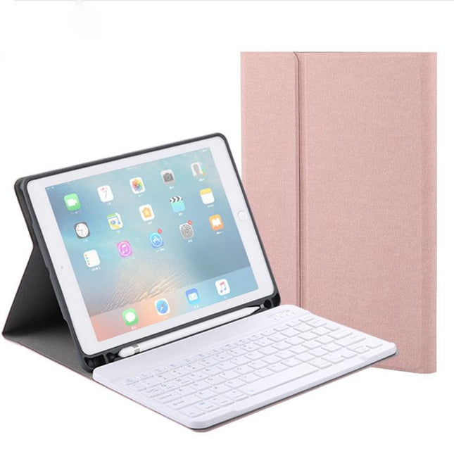 Silk Texture Bluetooth Keyboard Tablet Case For Ipad Air 2 / 1 Pro 9.7 2017 / 2018 With Stand & Pen Slot - Rose Gold