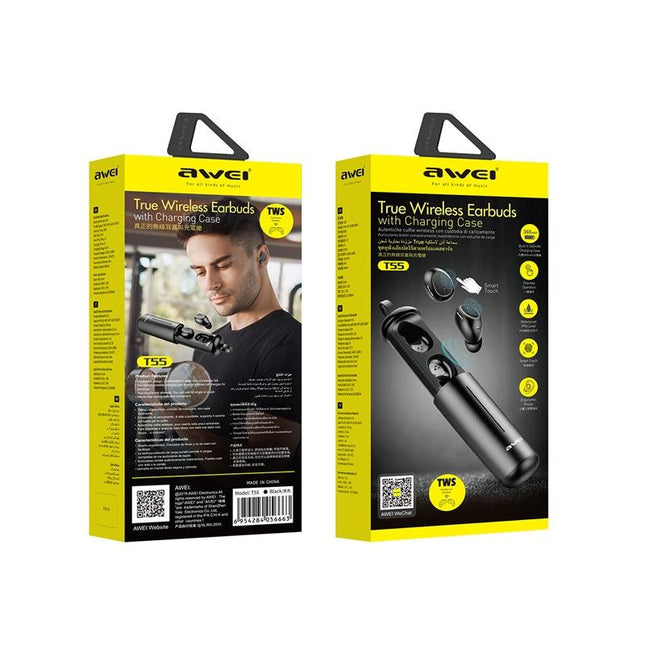 Wireless Sports Headset With Portable Charging Case - T55 Tws Bluetooth V5.0 Black