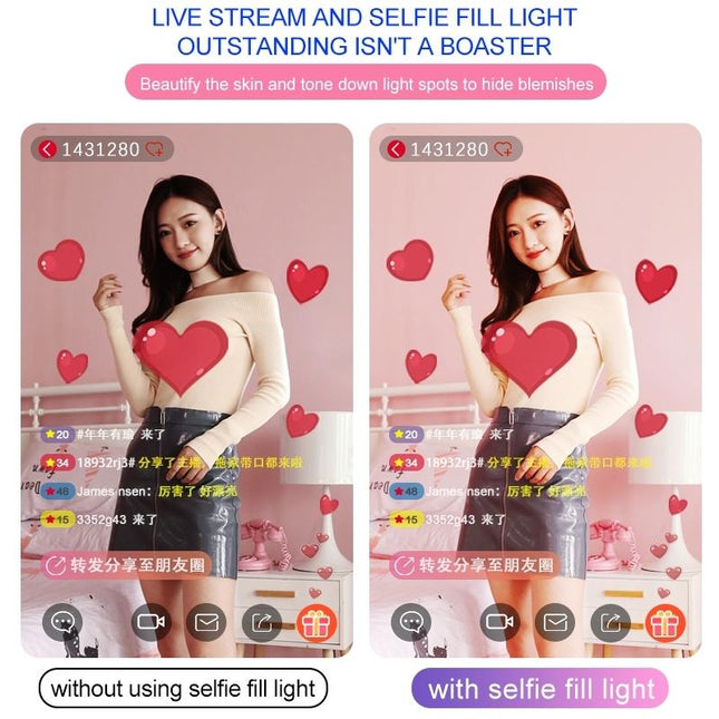 Portable Double Arm Fill Light With Phone Clip - Adjustable Brightness Black