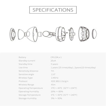 Wireless Wifi Motion Sensor With Magnet Bracket & Red Led For Android / Ios