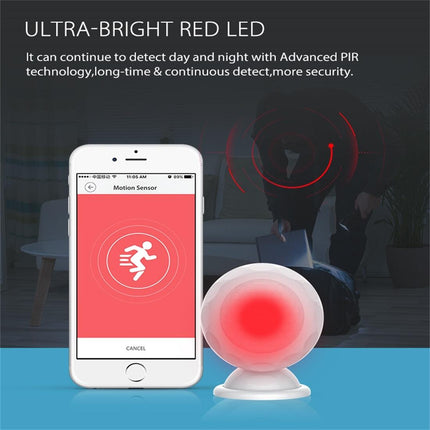 Wireless Wifi Motion Sensor With Magnet Bracket & Red Led For Android / Ios