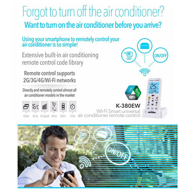 Universal Wifi Smart Ac Remote Control With Holder - Supports 2G / 3G / 4G / Wifi