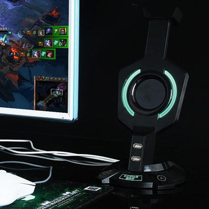 Integrated Mecha-Shaped Headset Holder With Dual Usb Ports And Computer Switch - Luminous