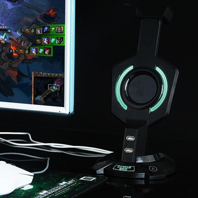 Integrated Mecha-Shaped Headset Holder With Dual Usb Ports And Computer Switch - Luminous