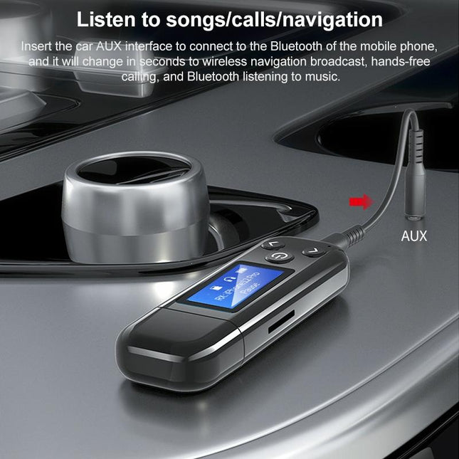 2-In-1 Usb Car Bluetooth 5.0 Audio Adapter With Lcd Screen