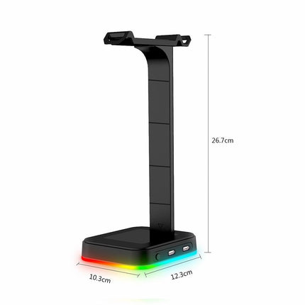 Rgb Gaming Headset Stand With Dual Usb - Black