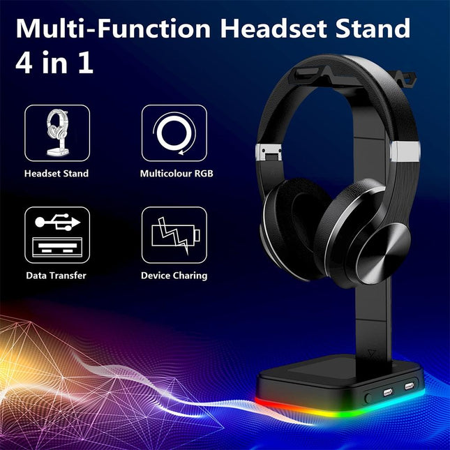 Rgb Gaming Headset Stand With Dual Usb - Black