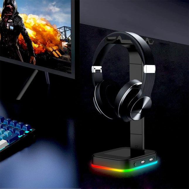 Rgb Gaming Headset Stand With Dual Usb - Black