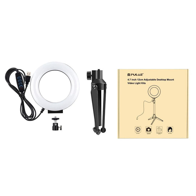 Usb 3 Modes Dimmable Led Ring Light With Tripod Holder And Cold Shoe Ball Head - 4.7 Inch Diameter