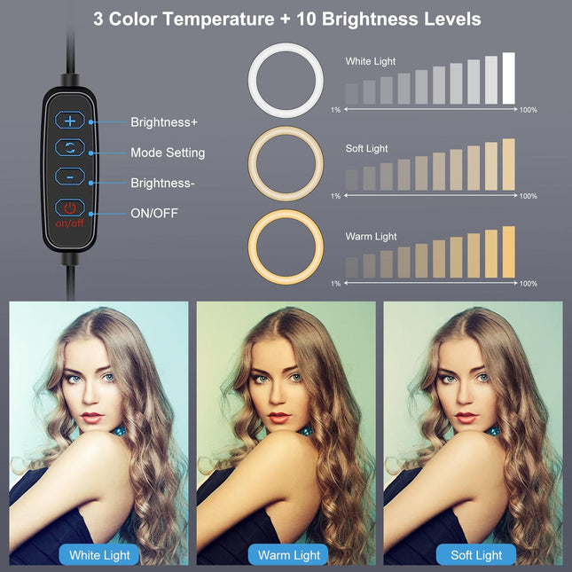 6.2 Led Ring Light With Usb 3 Modes Dimmable Desktop Tripod Cold Shoe Ball Head