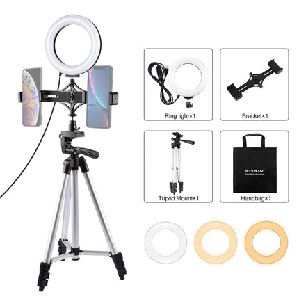 Live Broadcast Dual Phone Bracket & 6.2 Inch Led Ring Light Kit With Tripod Mount