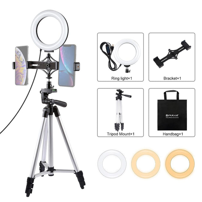 Live Broadcast Dual Phone Bracket & 6.2 Inch Led Ring Light Kit With Tripod Mount