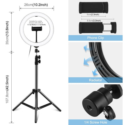 10.2 Led Ring Light With 1.1M Tripod For Vlogging And Live Streaming