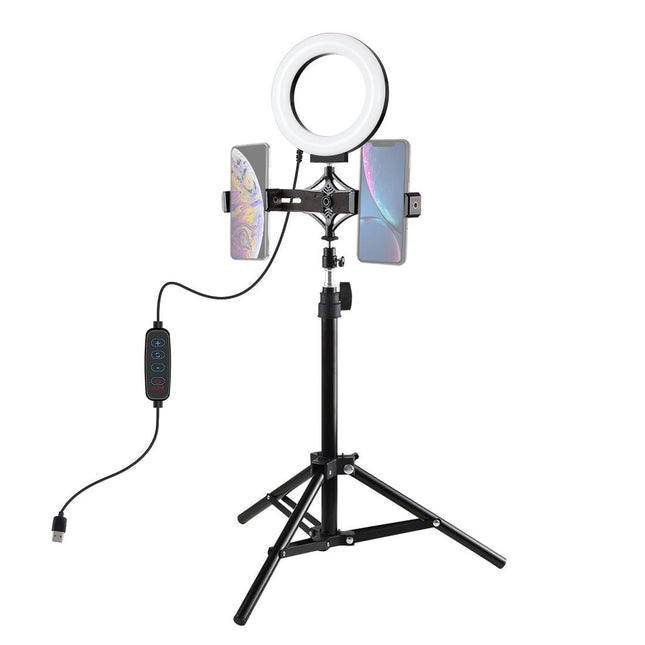 Live Broadcast Dual Phone Bracket With 70Cm Tripod & 6.2 Inch 16Cm Led Ring Light Kit