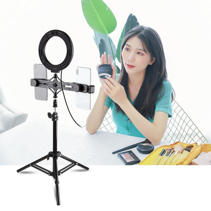 Live Broadcast Dual Phone Bracket With 70Cm Tripod & 6.2 Inch 16Cm Led Ring Light Kit