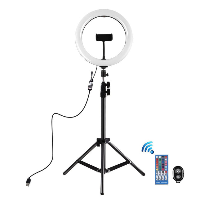 10.2 Rgbw Led Ring Light Kit With Tripod Remote And Phone Clamp