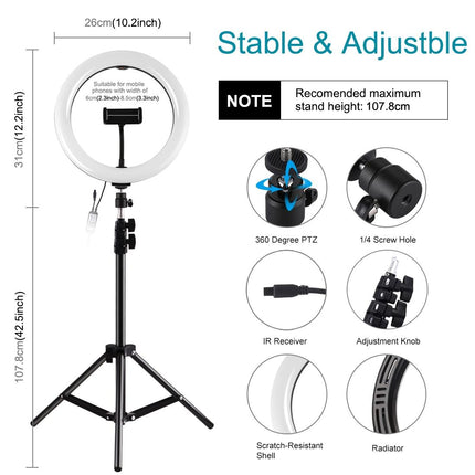 10.2 Rgbw Led Ring Light Kit With Tripod Remote And Phone Clamp
