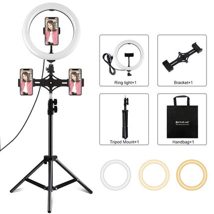 Horizontal Dual Phone Brackets With Tripod Mount & Led Ring Light Kit For Vlogging And Live Broadcasts