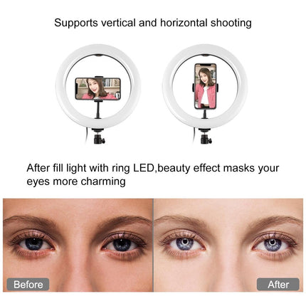 Horizontal Dual Phone Brackets With Tripod Mount & Led Ring Light Kit For Vlogging And Live Broadcasts