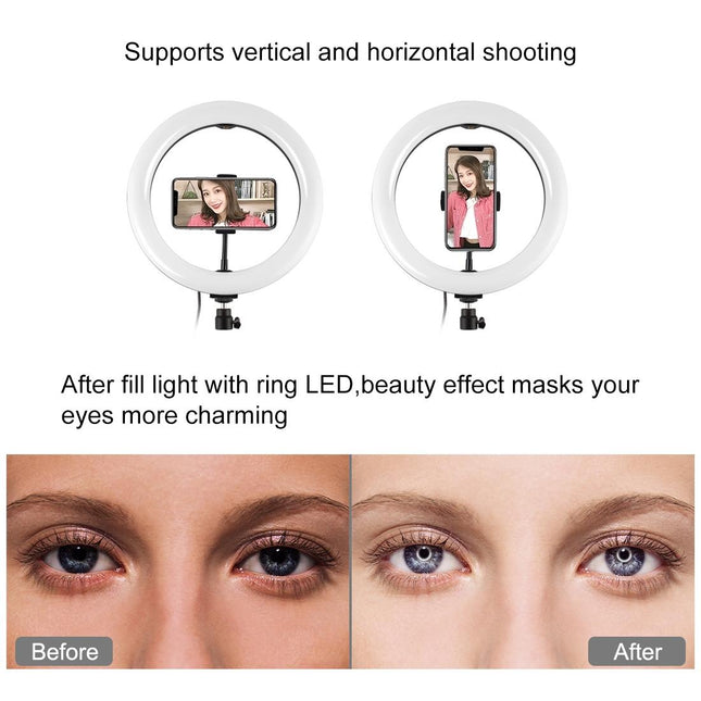 Horizontal Dual Phone Brackets With Tripod Mount & Led Ring Light Kit For Vlogging And Live Broadcasts