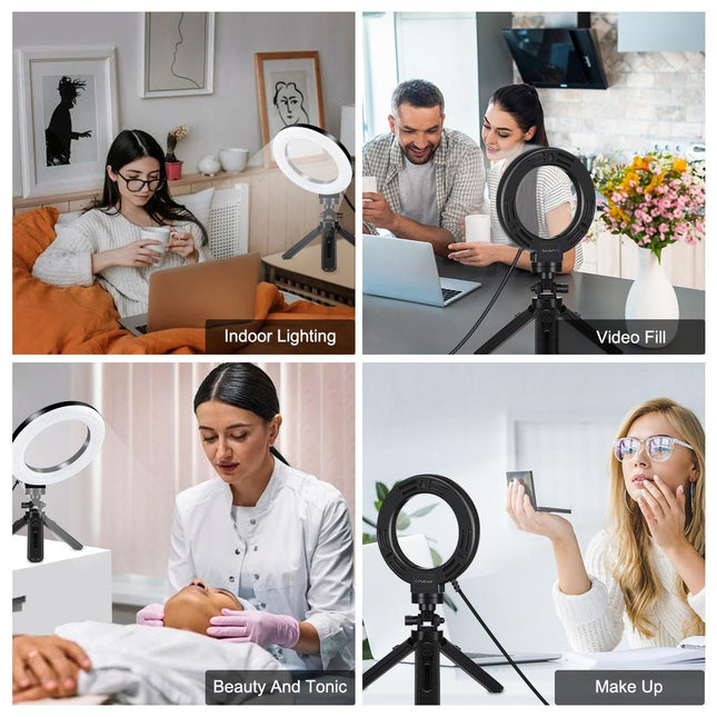Usb 3 Modes Dimmable Led Ring Light & Pocket Tripod Kit With Cold Shoe Ball Head - 4.7 Inch Diameter