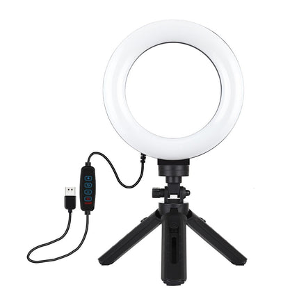 6.2 Led Ring Light With Usb 3 Modes Dimmable Vlogging Photography Video Pocket Tripod Mount Cold Shoe Ball Head Black