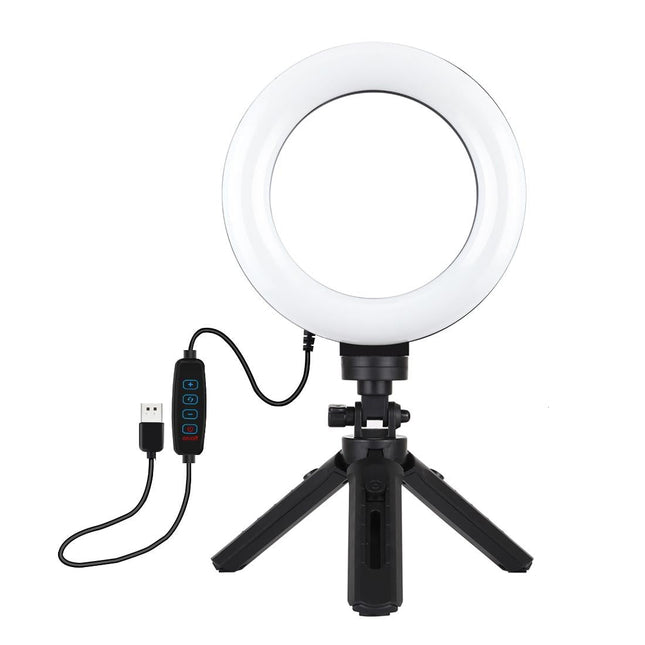 6.2 Led Ring Light With Usb 3 Modes Dimmable Vlogging Photography Video Pocket Tripod Mount Cold Shoe Ball Head Black