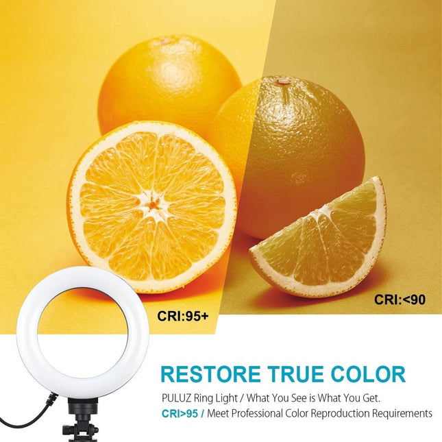 6.2 Led Ring Light With Usb 3 Modes Dimmable Vlogging Photography Video Pocket Tripod Mount Cold Shoe Ball Head Black